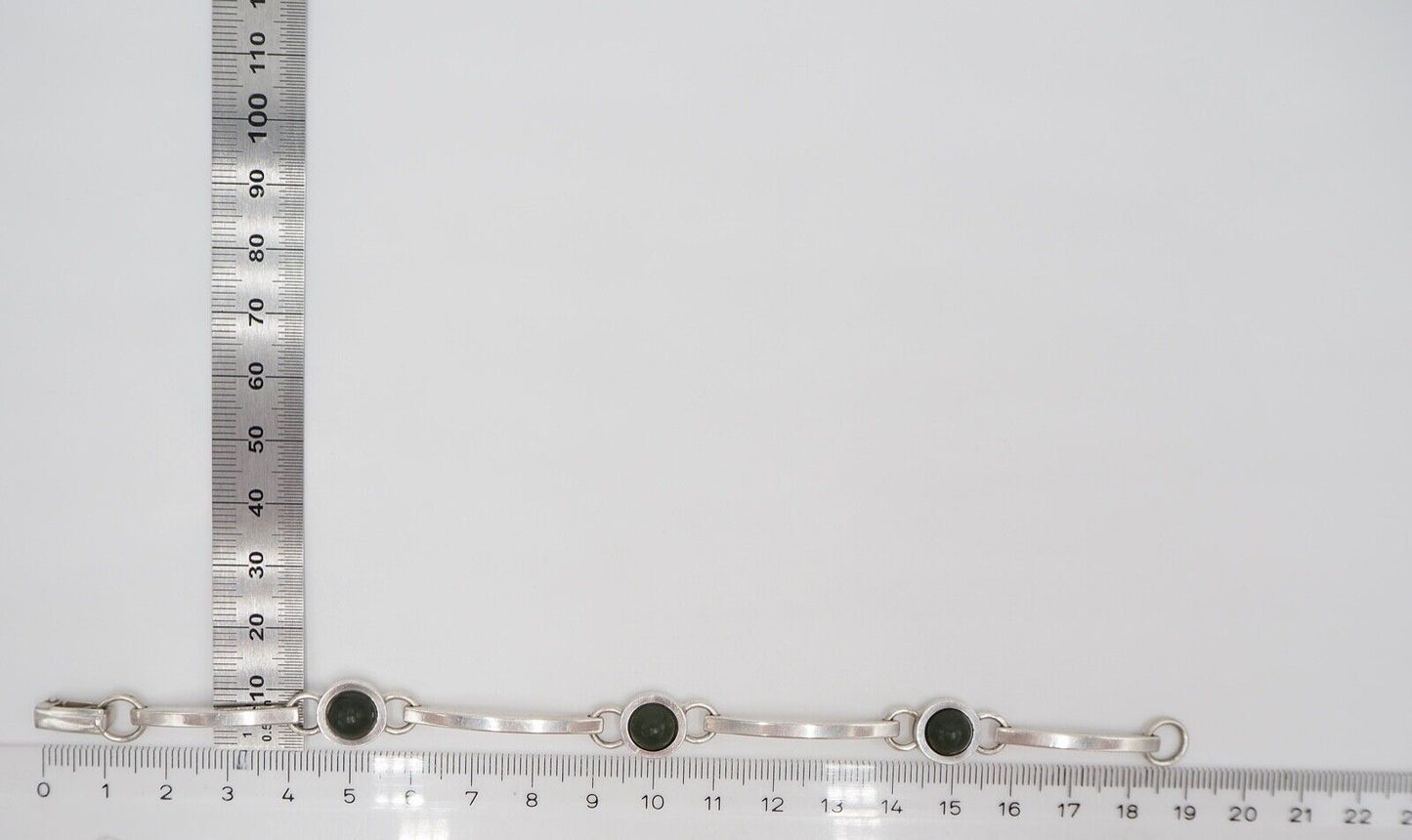 vintage 60er Jahre Silber 925 NP AVENTURIN Grün Armkette Gliederarmband Armband - Antikhandel-Stuttgart