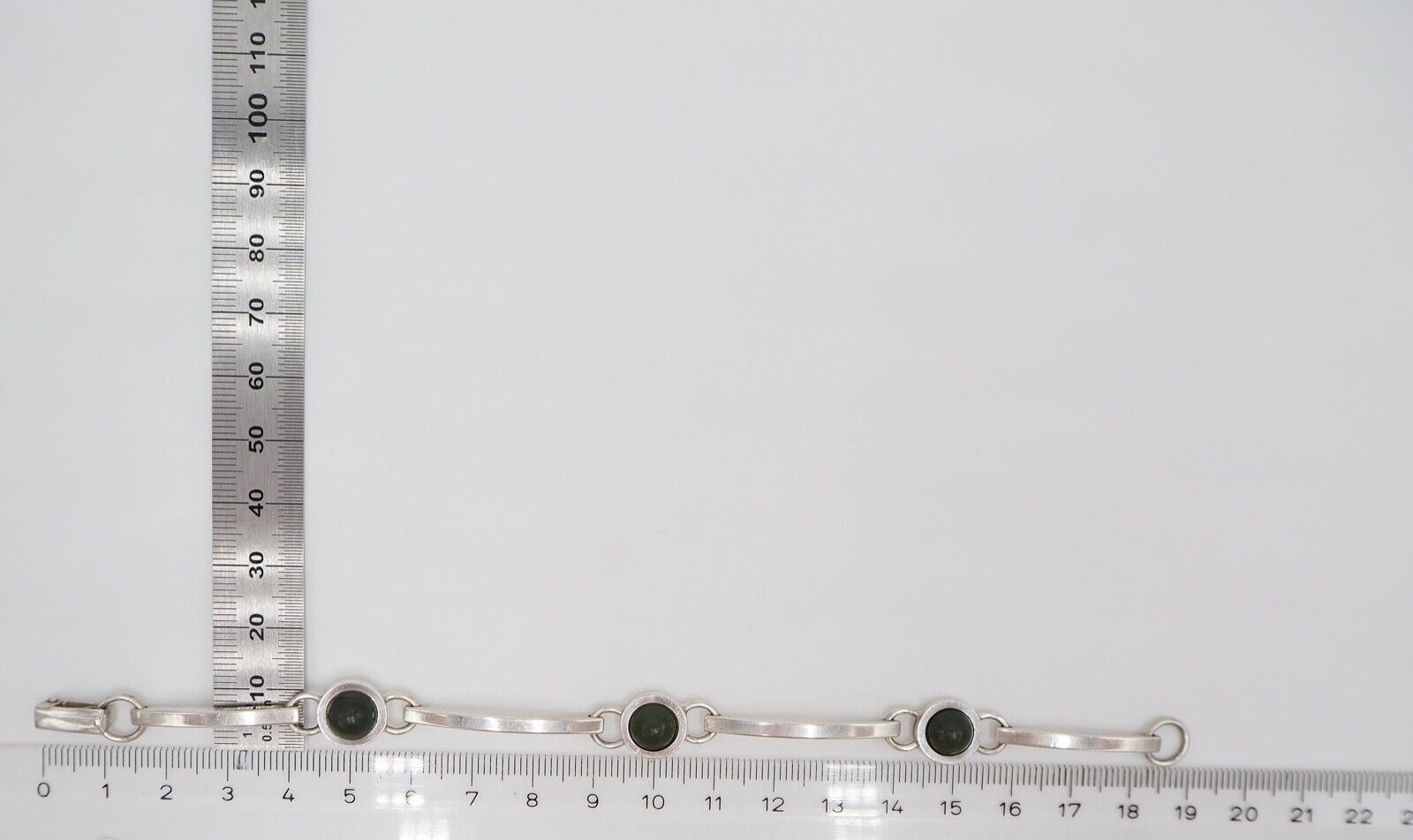 vintage 60er Jahre Silber 925 NP AVENTURIN Grün Armkette Gliederarmband Armband - Antikhandel-Stuttgart