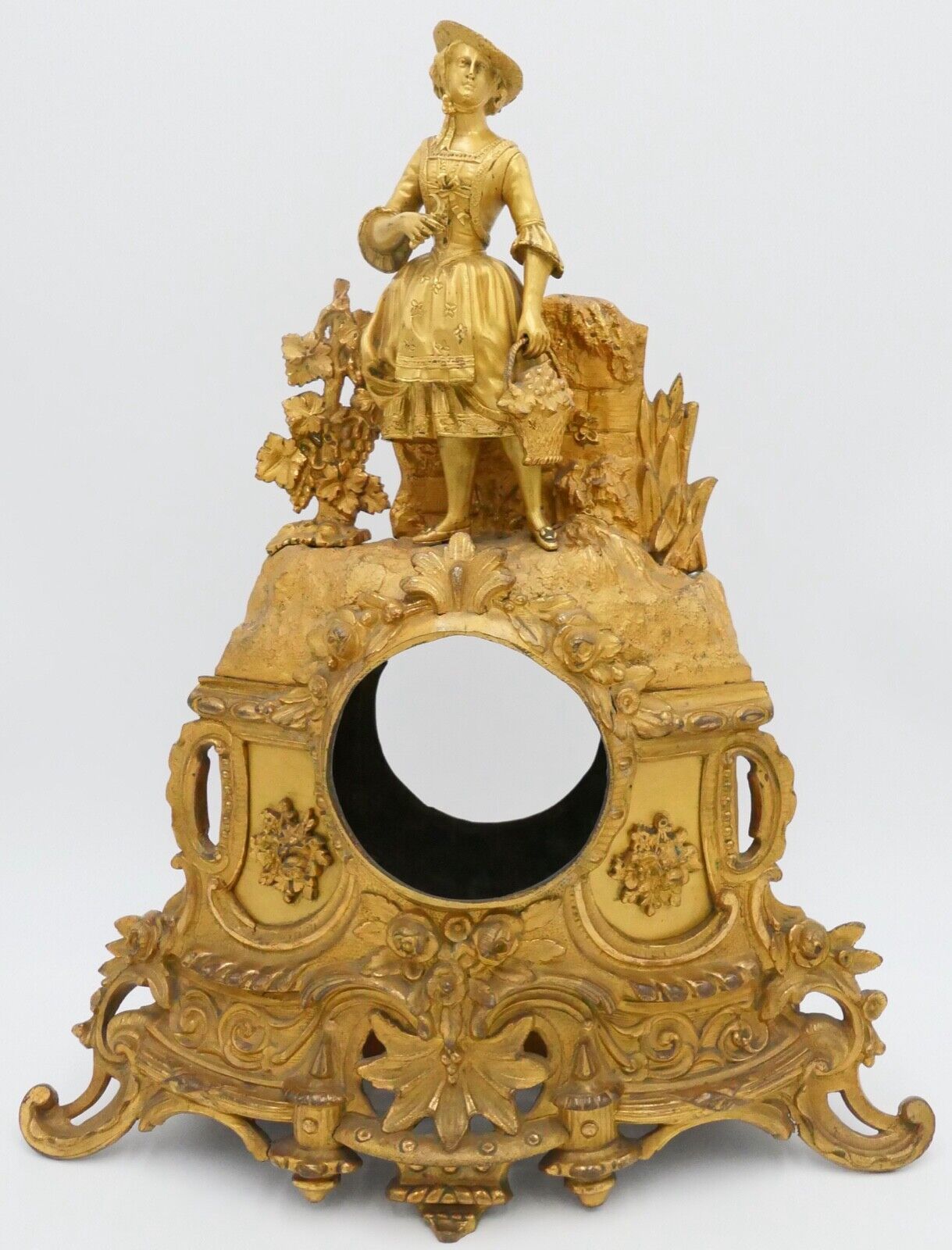 Gehäuse für Kaminuhr feuervergoldet 40 cm Höhe Weinbäuerin Messing Bronze - Antikhandel-Stuttgart