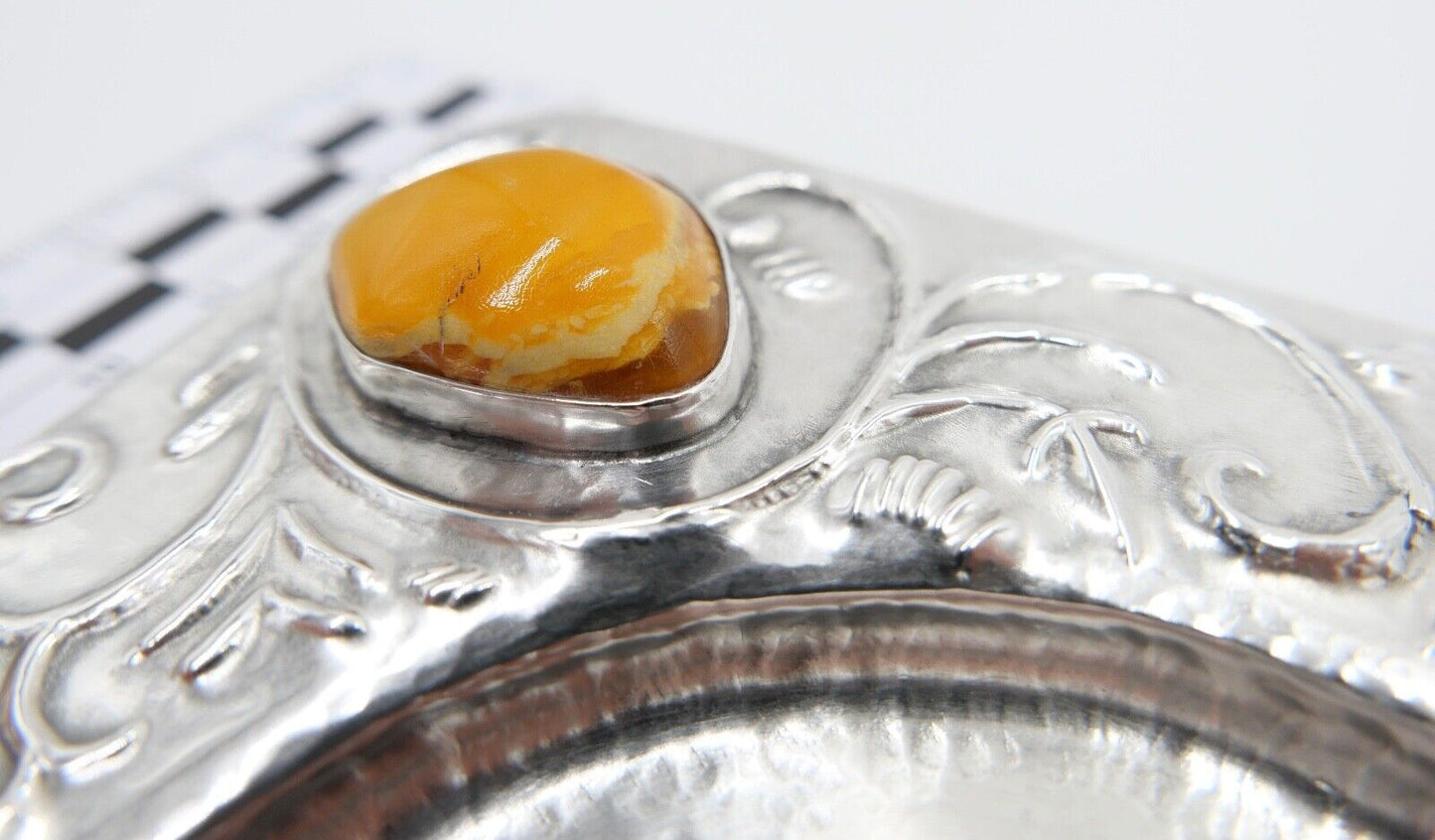 Florales 835 Silber Unterteller Untersetzer Bernstein butterscotch Danielczick - Antikhandel-Stuttgart