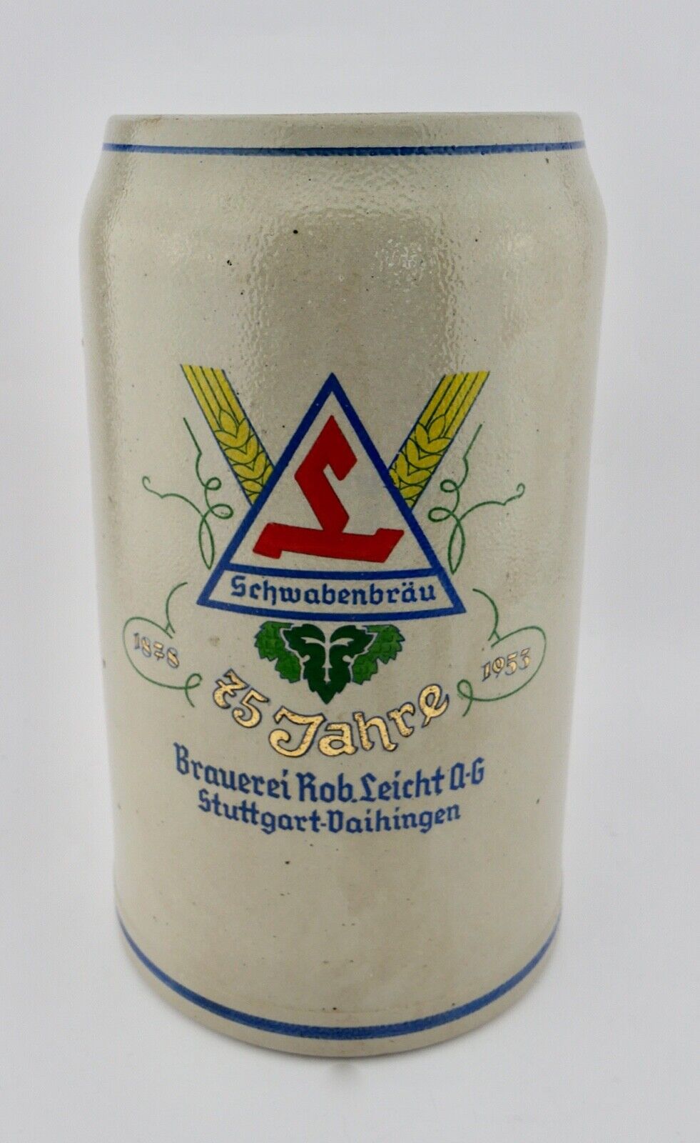 3 Liter Bier Krug 1878 1953 Schwabenbräu 75 Jahre Stuttgart Vaihingen ROB LEICHT - Antikhandel-Stuttgart