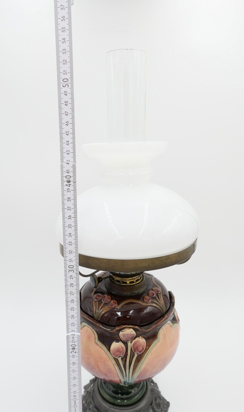 Alte Jugendstil Petroleumlampe um 1910 KARL KNEUSEL Zeulenroda Bronze Majolika - Antikhandel-Stuttgart