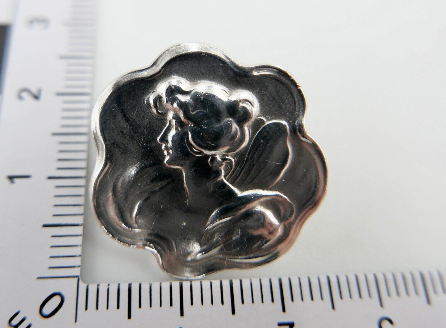 Antike Jugendstil 900 Silber Brosche um 1900 Frauenkopf Portrait - Antikhandel-Stuttgart