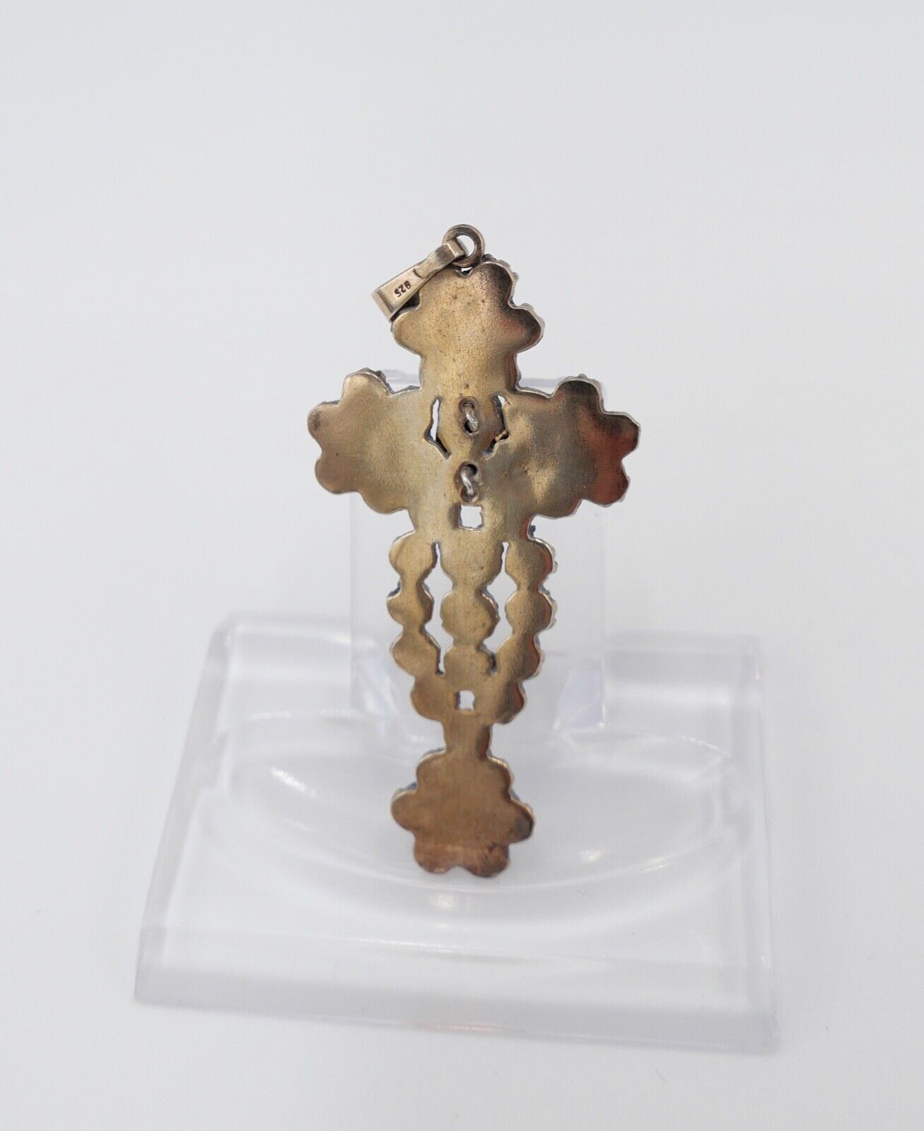 antik großer Granat Kreuz Anhänger um 1860 mit Perlen Silber 925 vergoldet - Antikhandel-Stuttgart