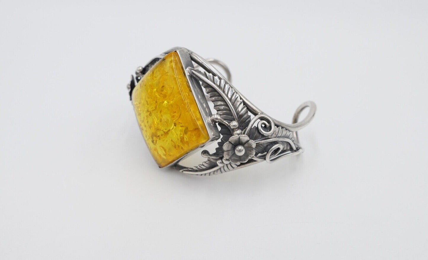 vintage Silber 925 Bernstein Armband floral Armreif Armspange Sterlingsilber - Antikhandel-Stuttgart