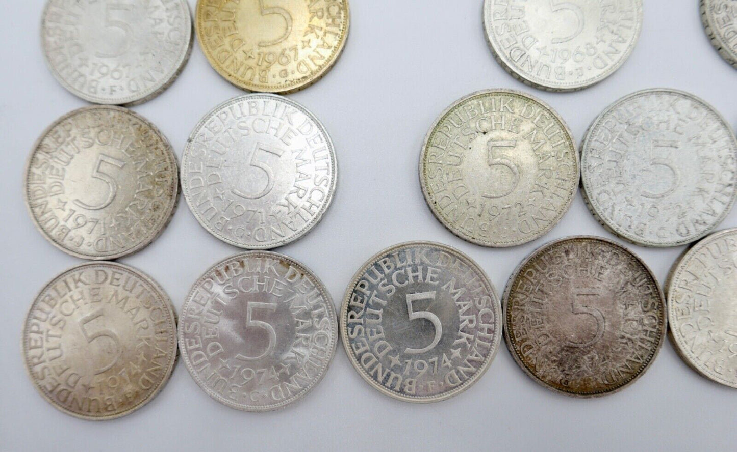 1951-1974 Konvolut LOT 34x 5 DM Silbermünzen J.387 Silberadler PP Heiermann - Antikhandel-Stuttgart