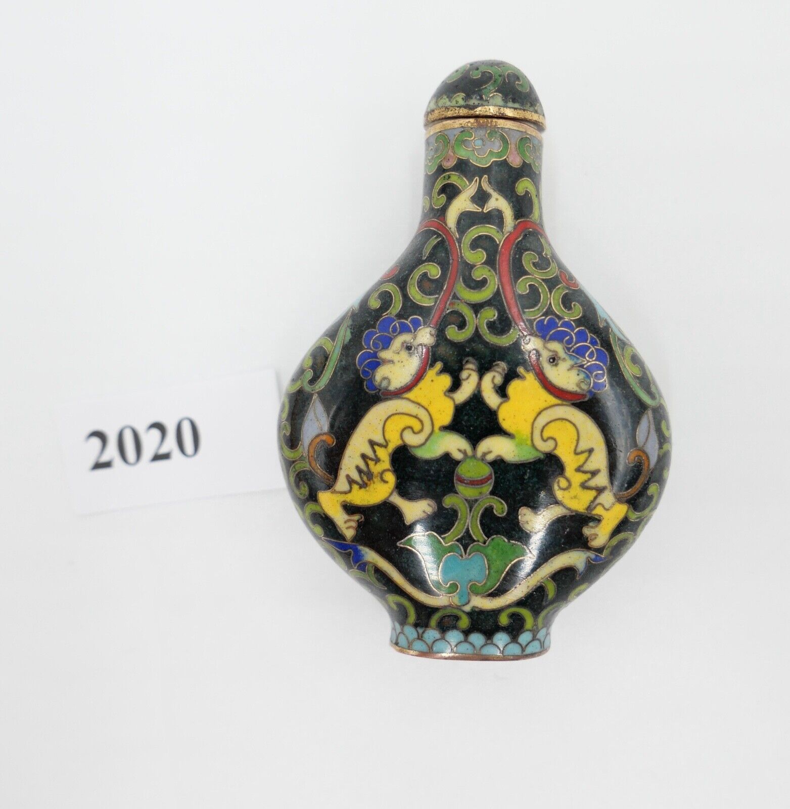 Alte Schnupftabakflasche Cloisonné Bronze CHINA Drachenmotive - Antikhandel-Stuttgart