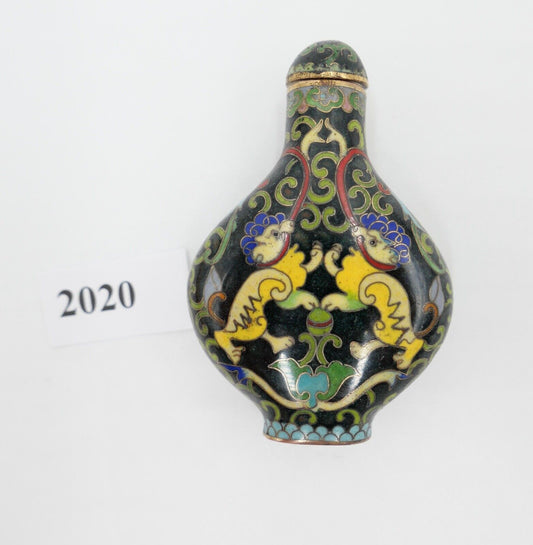 Alte Schnupftabakflasche Cloisonné Bronze CHINA Drachenmotive - Antikhandel-Stuttgart