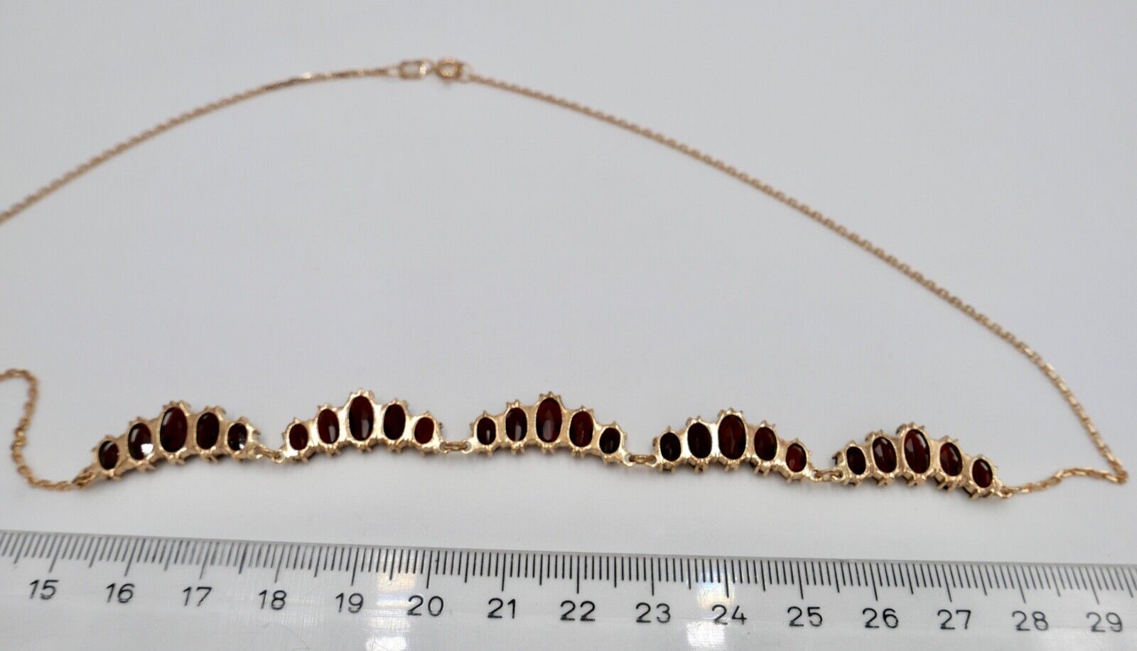 Alte Collier Kette 46cm Rotgold 333 8K Gold mit Granat - Antikhandel-Stuttgart