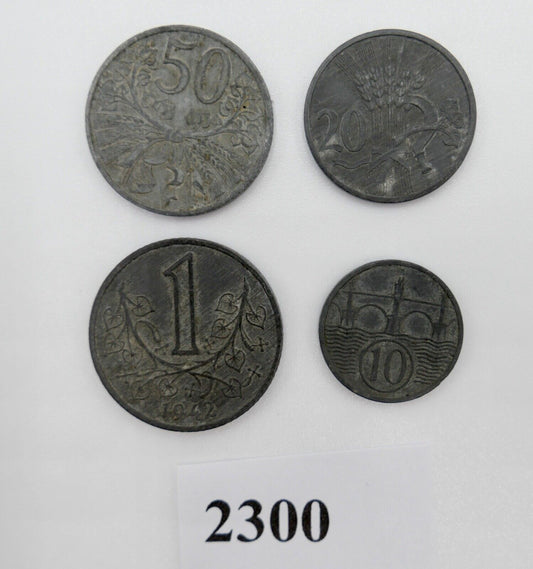 4 Münzen Protektorat Böhmen und Mähren HELLER / KRONE 1942 1943 1944 - Antikhandel-Stuttgart