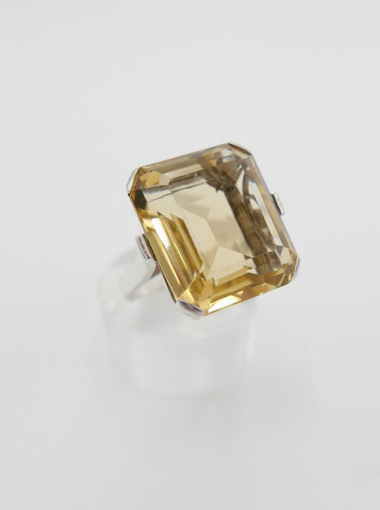 60er Jahre Damenring Gr. 56 Ring 830 Silber synthetischer Citrin - Antikhandel-Stuttgart