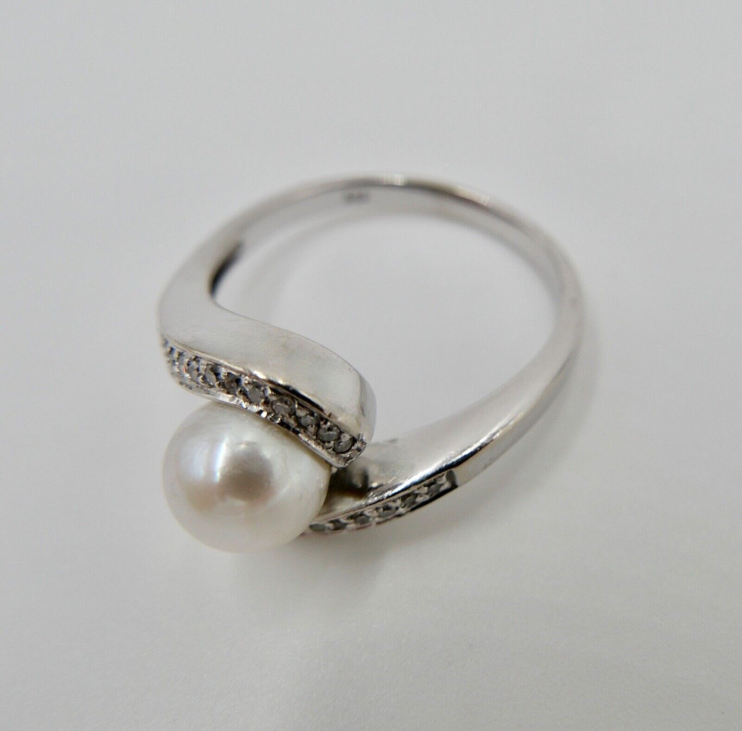 Diamant Perle Damen Weißgold Ring 585 14K Gr. 60 Ø 7,6mm - Antikhandel-Stuttgart