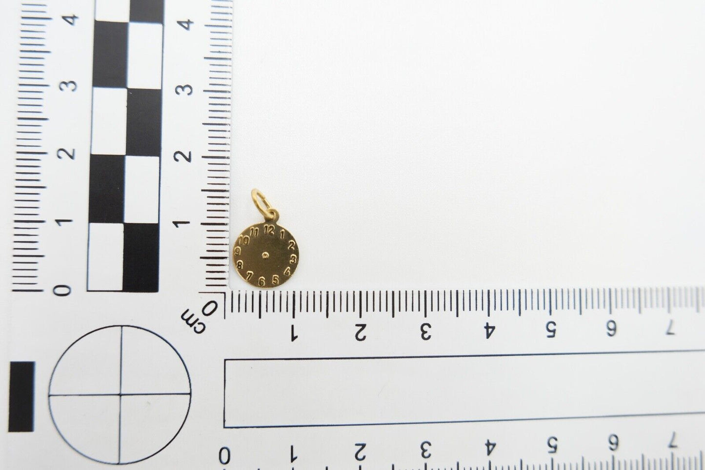 Gold Anhänger 585 / 14K Zifferblatt Uhr Ø 10 mm - Antikhandel-Stuttgart