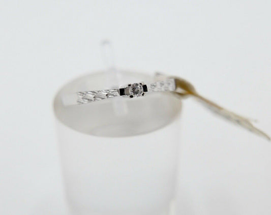 - NEU - 90er Jahre Solitär Ring Weißgold Gold 585 14K Brillant 0,03 Ct Gr. 53 54 - Antikhandel-Stuttgart