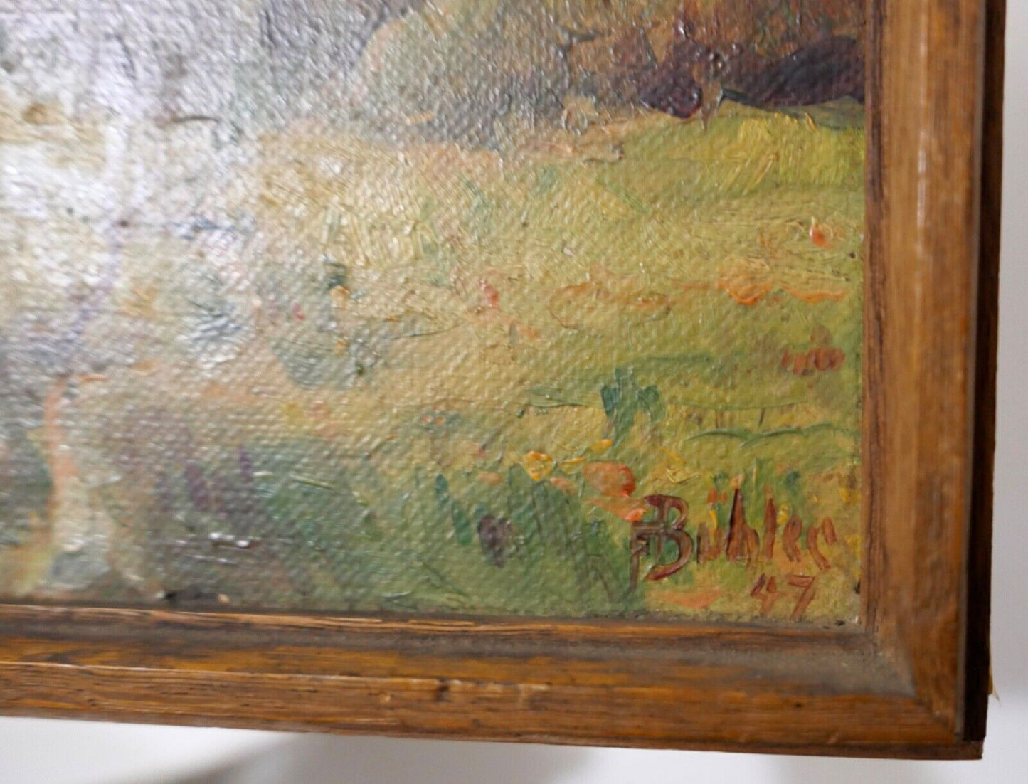 Ölgemälde signiert F BÜHLER 47 "LANDSCHAFT REH " 23x25 cm auf Hartfaser BILD - Antikhandel-Stuttgart