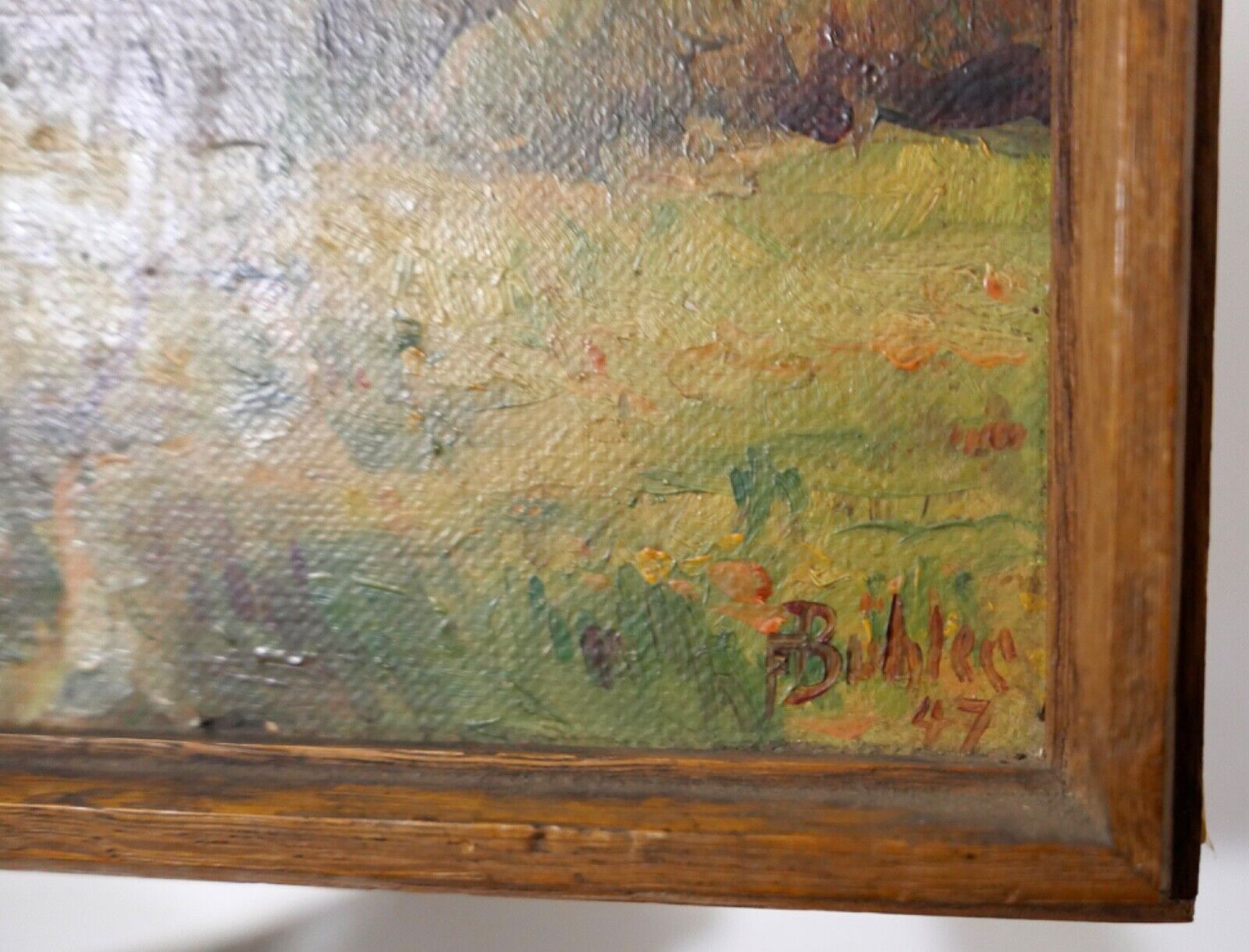 Ölgemälde signiert F BÜHLER 47 "LANDSCHAFT REH " 23x25 cm auf Hartfaser BILD - Antikhandel-Stuttgart