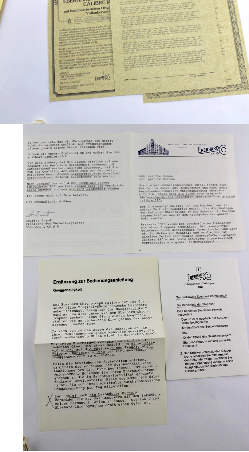 Vintage Eberhard & Co Chronograph 310-8 31008 cal. 14 inkl. Papiere 925 Silber - Antikhandel-Stuttgart