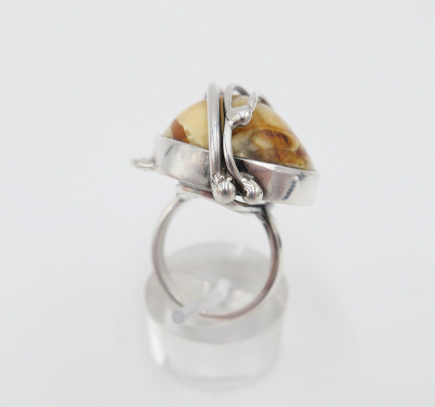 Bernstein Designer Ring Gr. 58 Silber 925 - Antikhandel-Stuttgart