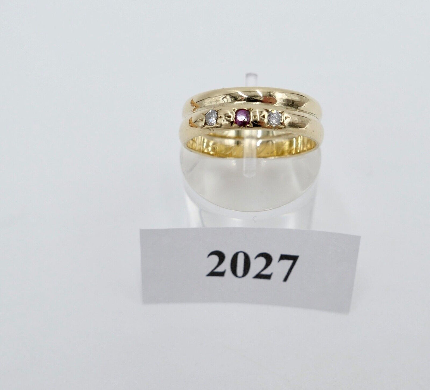 1903 1937 Antik Ehe Ring Ringe Gold 585 14K Rubin & Diamant im Altschliff Gr.61 - Antikhandel-Stuttgart