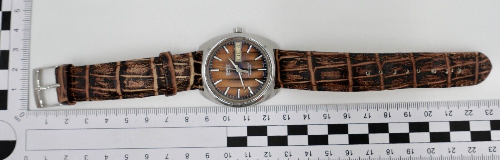 Vintage BWC Transi Tronic seltenes braunes Ziffernblatt Quartz Armbanduhr 1970er - Antikhandel-Stuttgart