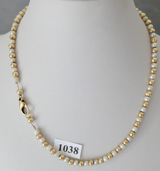 Perlenkette Collier AKOYA ZUCHTPERLE Gold 585 14K pearl Ø 4,2 - 4,8 mm 42 cm - Antikhandel-Stuttgart