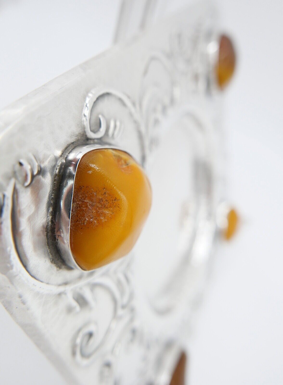 Florales 835 Silber Unterteller Untersetzer Bernstein butterscotch Danielczick - Antikhandel-Stuttgart