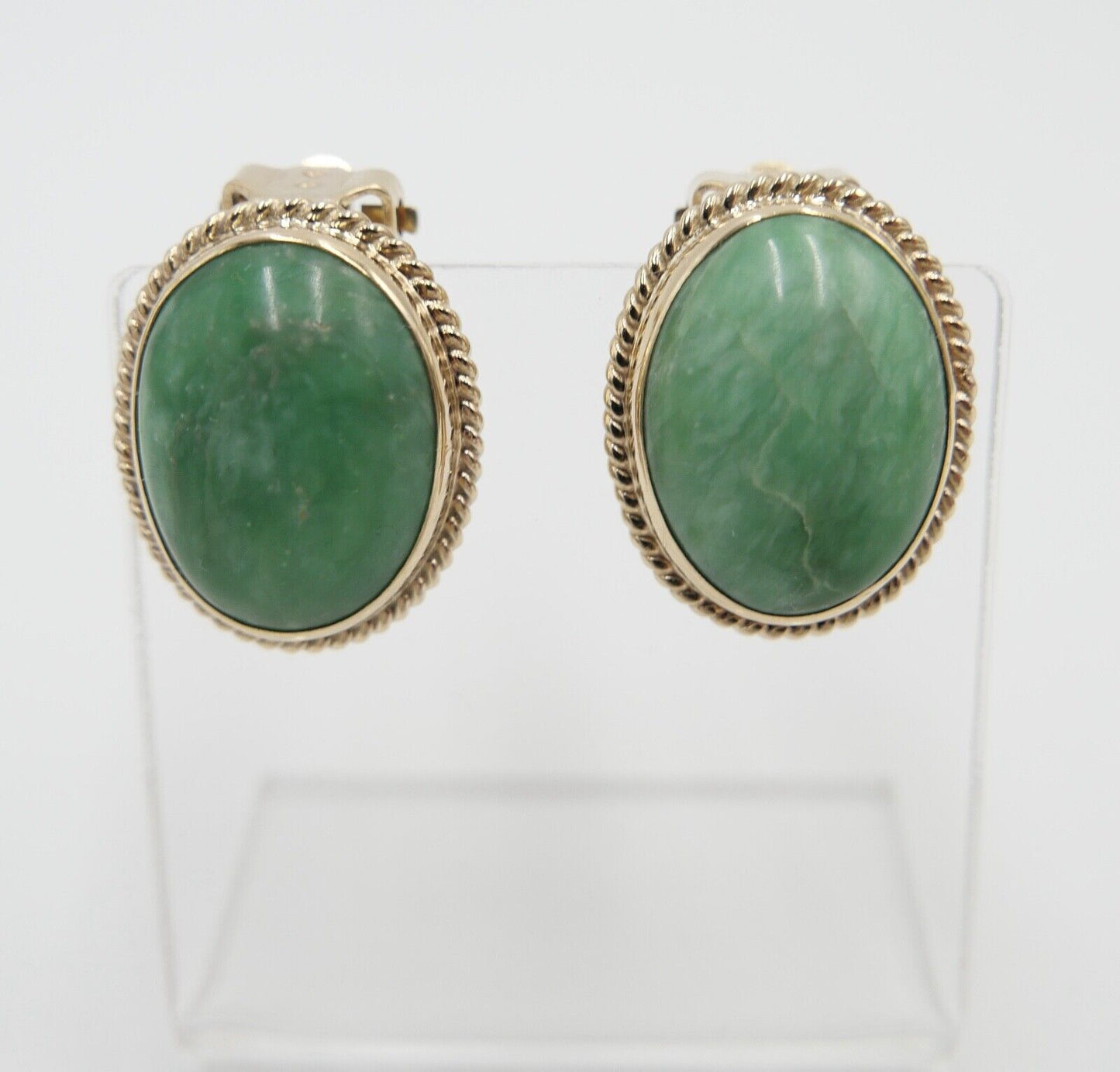 1980er Jahre Gelbgold 585 / 14K Ohrclips mit AVENTURIN - Antikhandel-Stuttgart