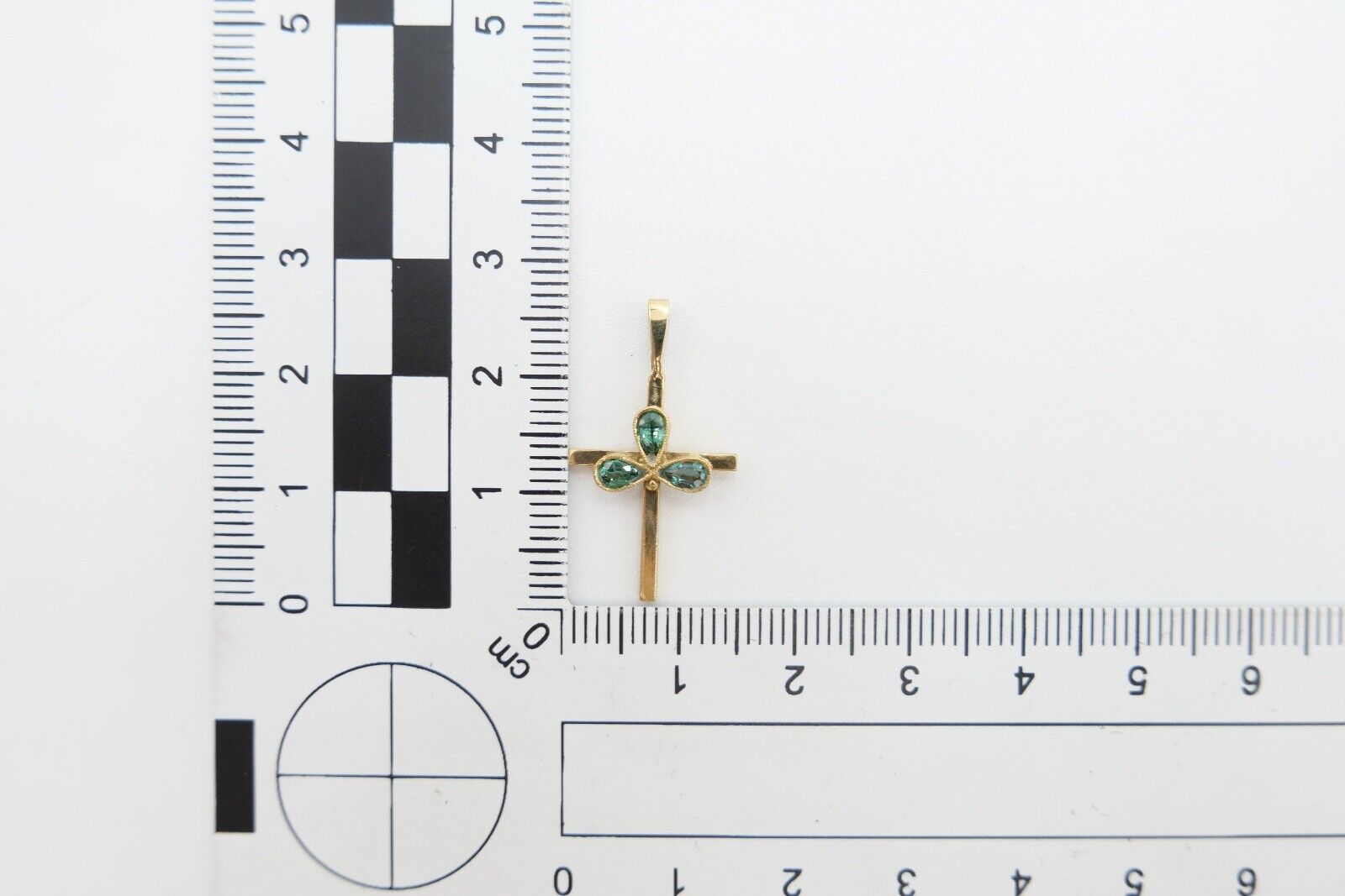 40er Jahre Kreuz Anhänger 333 / 8K Gelbgold Gold Kreuzanhänger Turmalin Tropfen - Antikhandel-Stuttgart