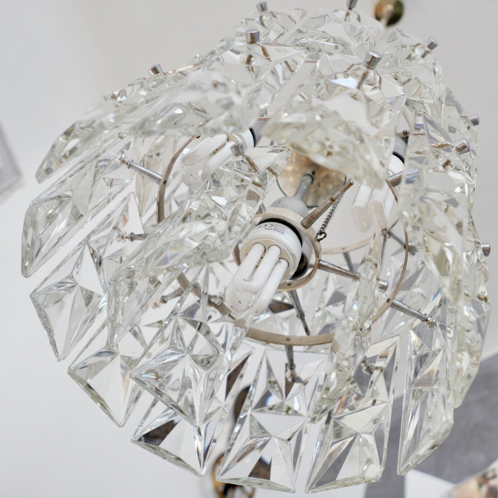 1960er tief hängende KINKELDEY Kristall Deckenleuchte Deckenlampe Lüster 122cm - Antikhandel-Stuttgart