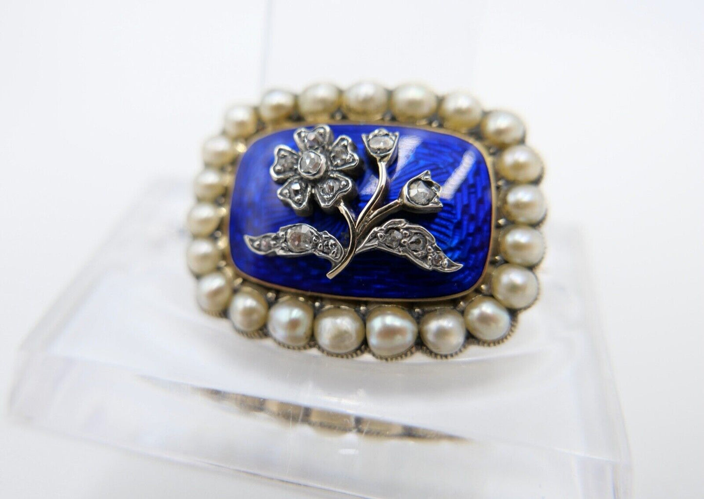 1850 antike Brosche 750 18K Gold viktorianisch floral Diamanten Perlen Emaille - Antikhandel-Stuttgart