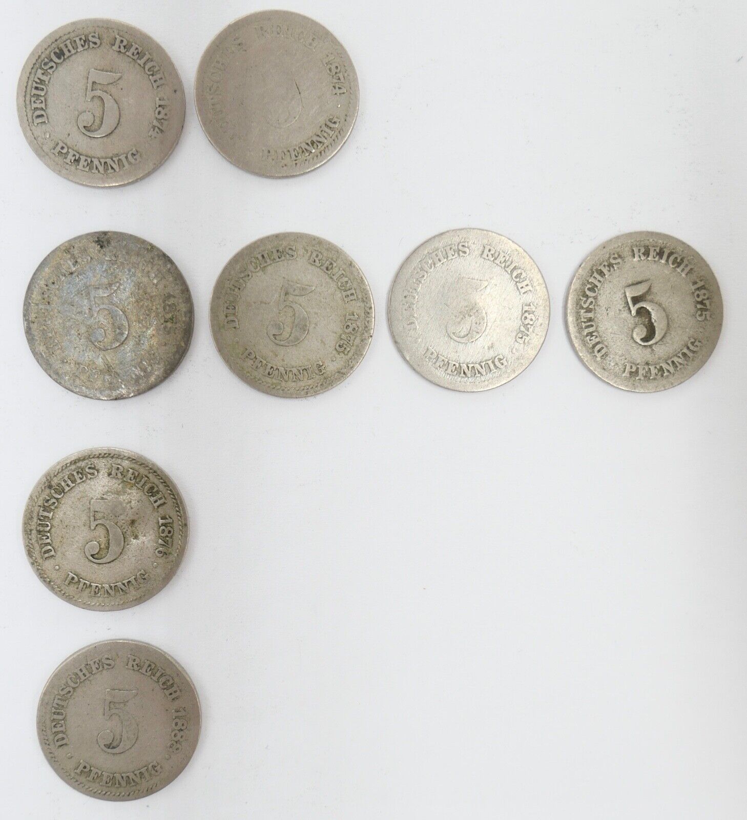 8x 5 Pfennig 1874-1888 Kaiserreich Jäger J.3 ge-s - Antikhandel-Stuttgart