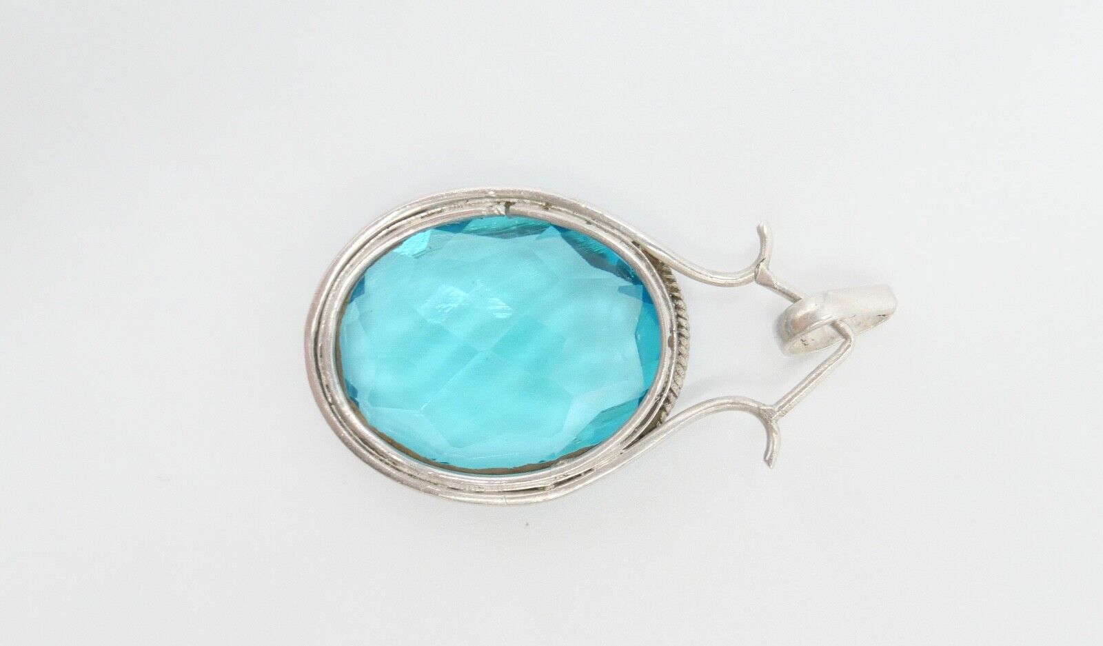 XXL 925 Silber Anhänger mit Glasstein Türkis 49x29 mm - Antikhandel-Stuttgart