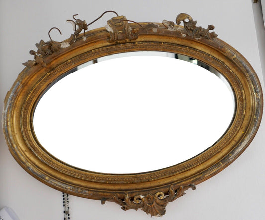 Antiker ovaler Wandspiegel 19. JH. 82x65cm um 1820 Restaurierungsbedürftig - Antikhandel-Stuttgart