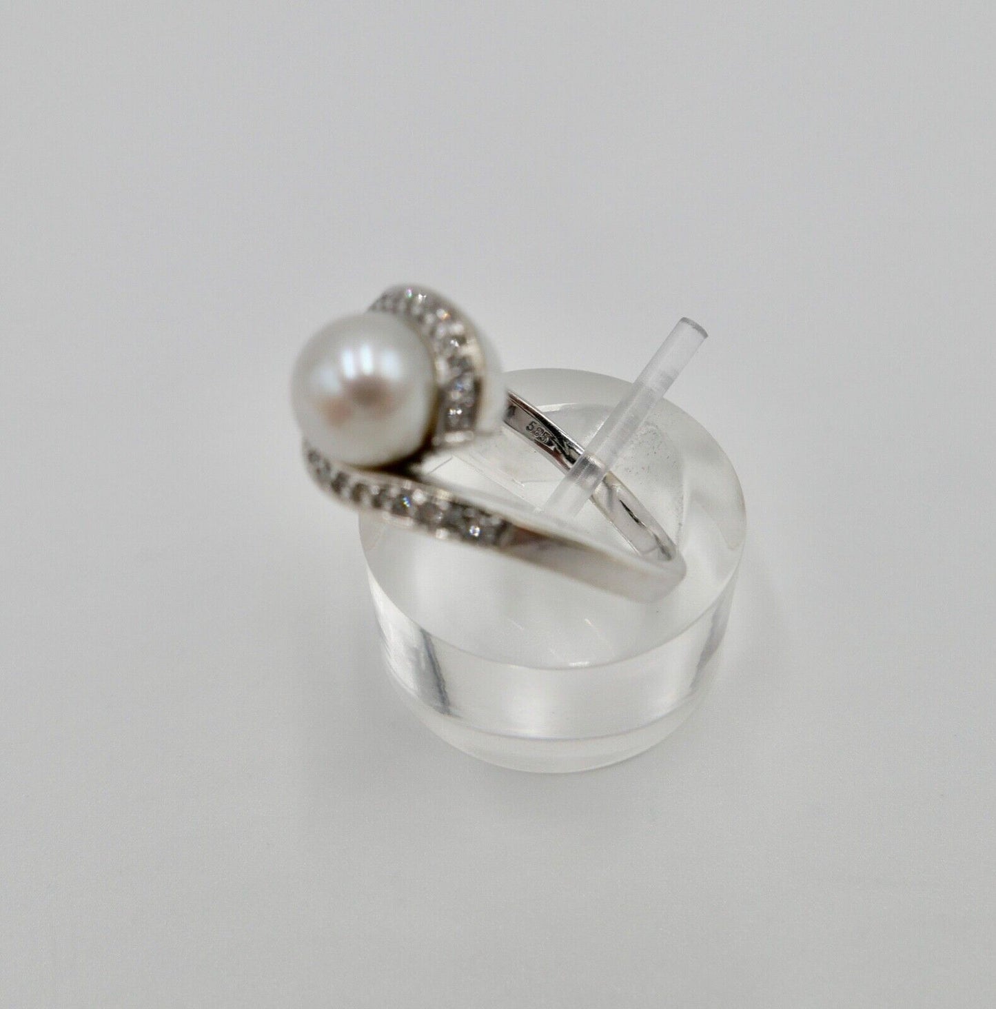 Diamant Perle Damen Weißgold Ring 585 14K Gr. 60 Ø 7,6mm - Antikhandel-Stuttgart