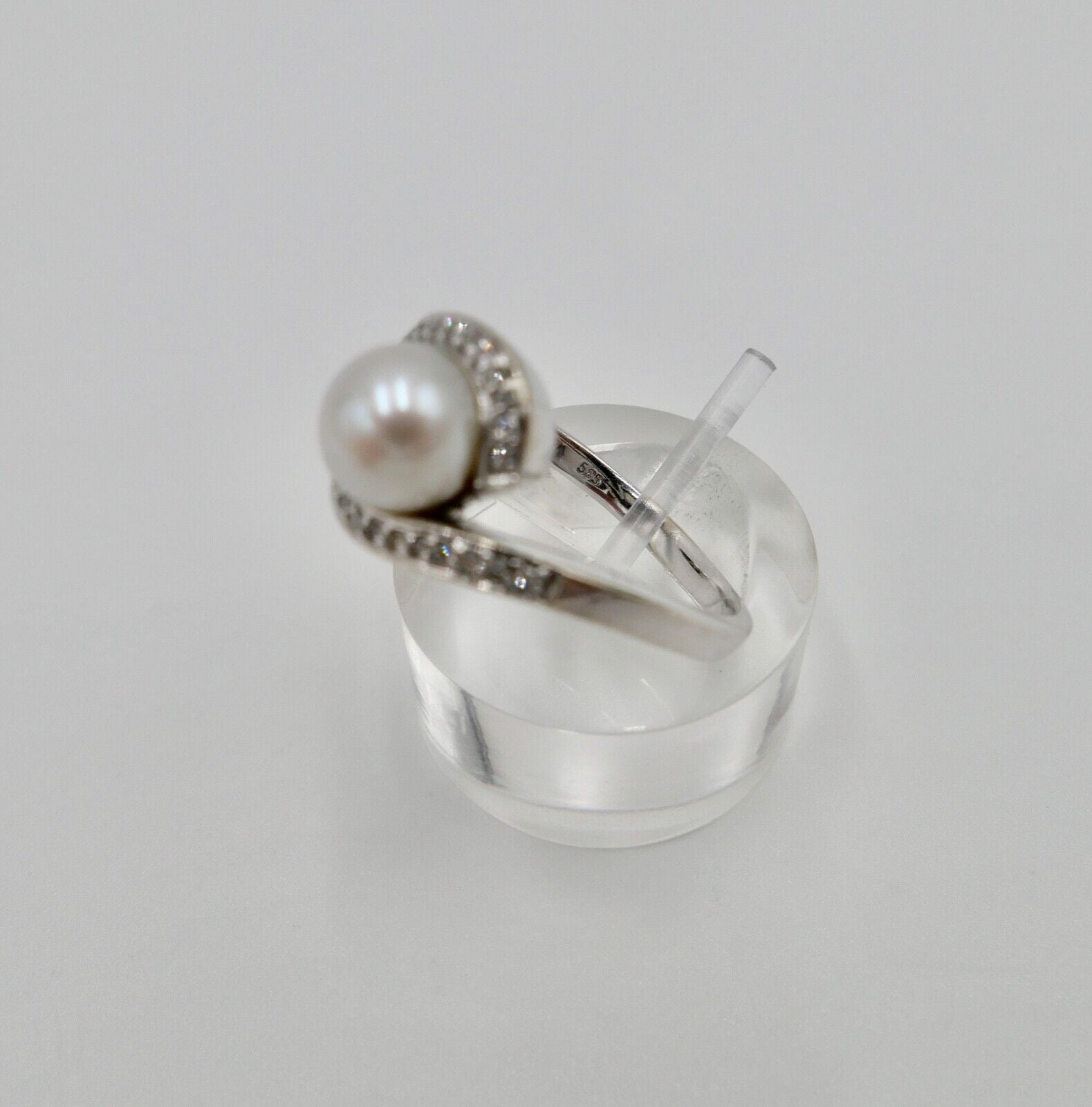 Diamant Perle Damen Weißgold Ring 585 14K Gr. 60 Ø 7,6mm - Antikhandel-Stuttgart