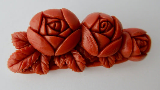 alte Korallen Brosche Koralle old coral brooch Floral Ø 7,0 x 2,8cm Blume - Antikhandel-Stuttgart