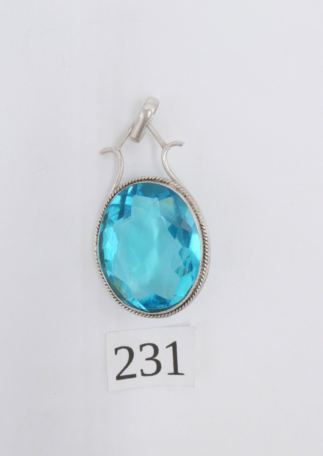 XXL 925 Silber Anhänger mit Glasstein Türkis 49x29 mm - Antikhandel-Stuttgart