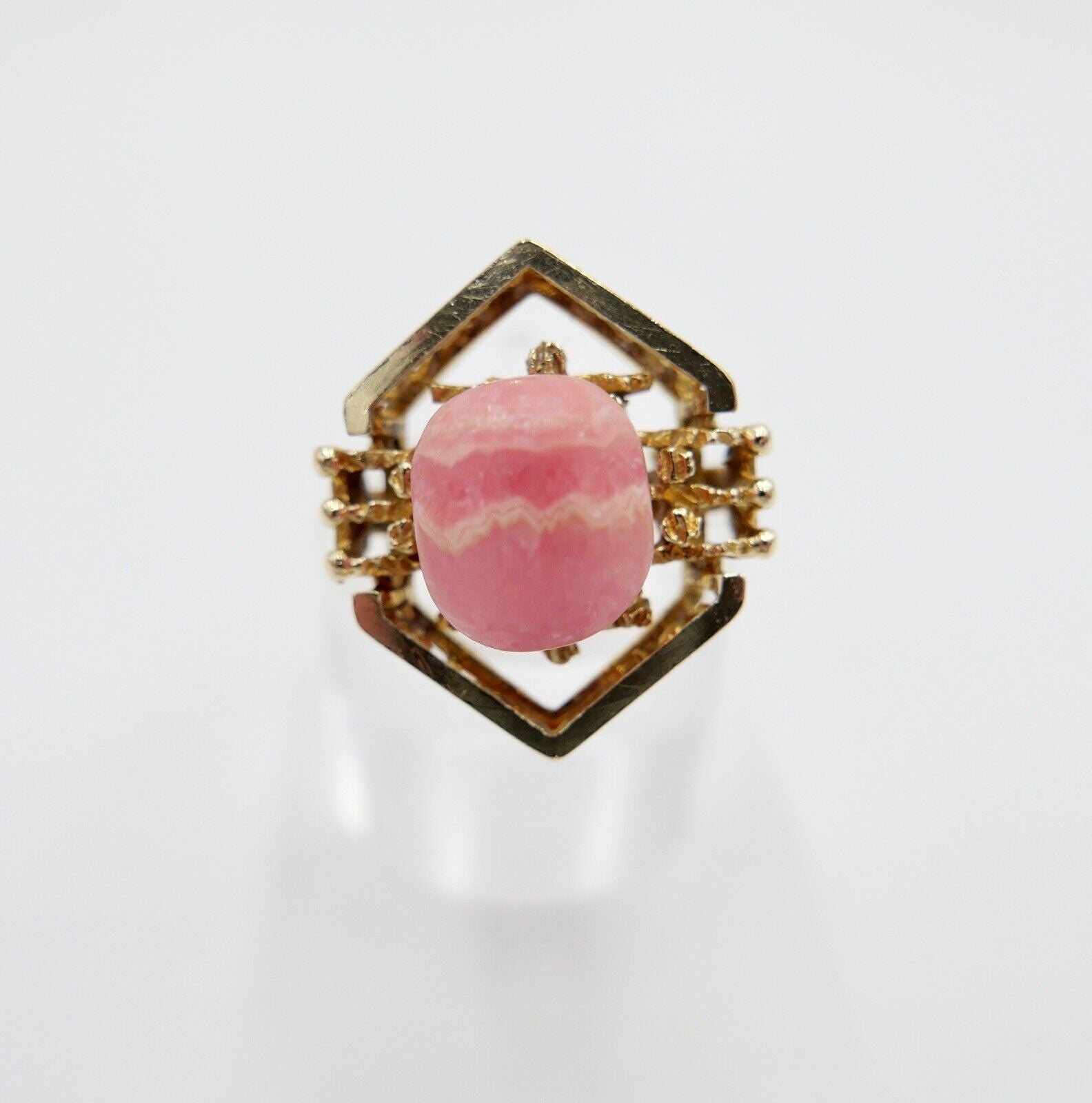 1980er Gold Ring 585 14K mit Rosa Rhodochrosit Gr. 60 Damenring rautenförmig - Antikhandel-Stuttgart