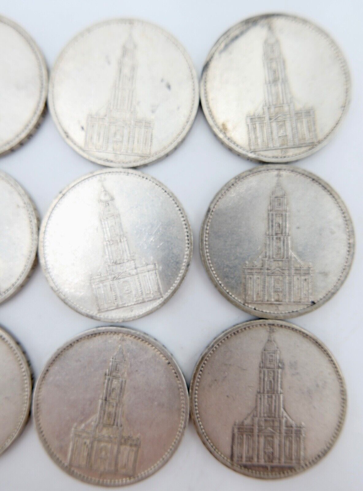 18x 5 Reichsmark 900 Silbermünzen J. 357 Garnisonskirche 1934 aus Münzrolle - Antikhandel-Stuttgart