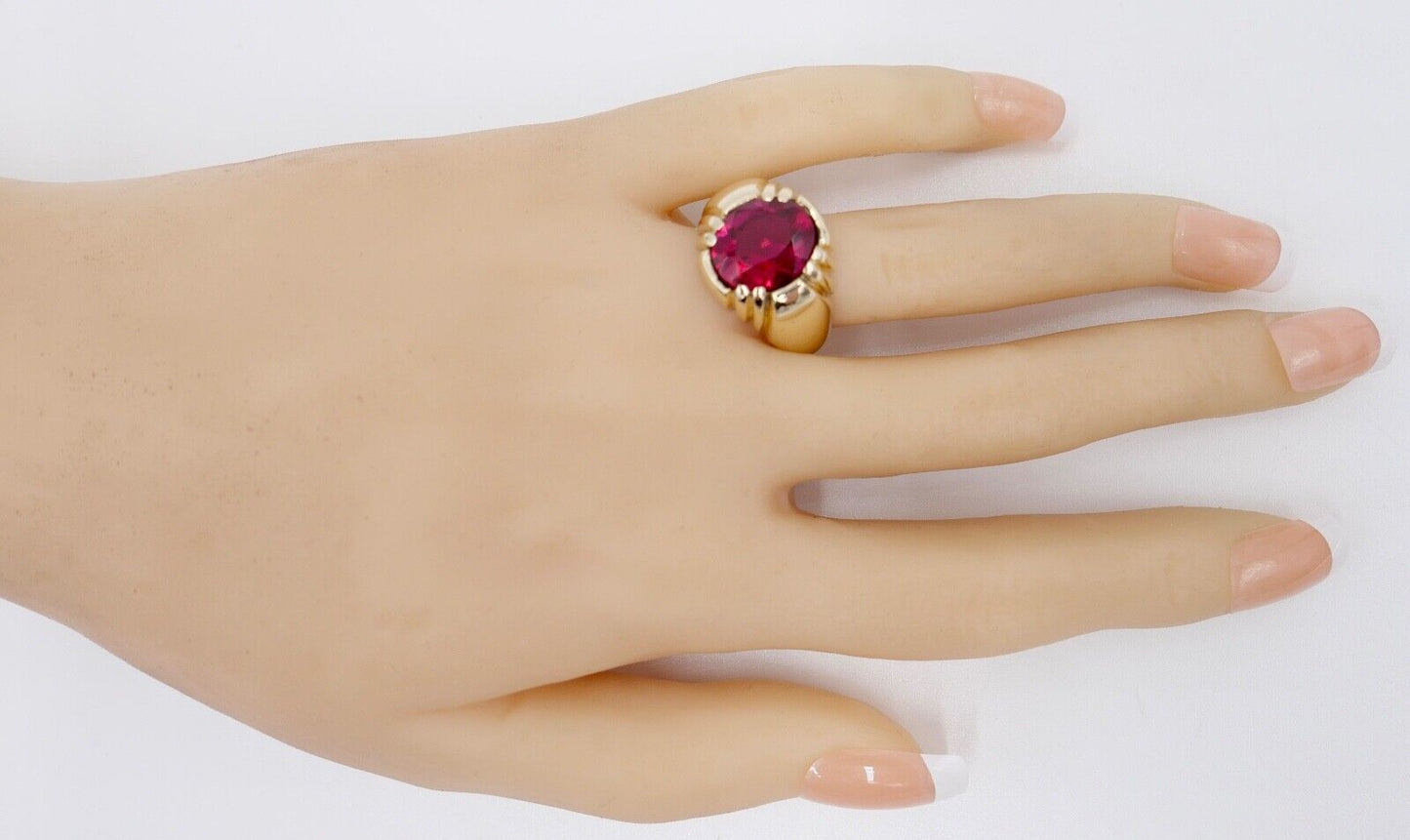 SEMCO Herren Damen Ring Synth. Rubin 5,4 Ct Vintage 10K Gelbgold Gr. 62-63 - Antikhandel-Stuttgart