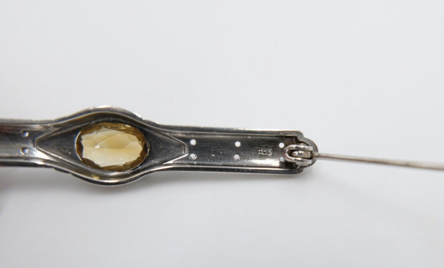 Jugendstil Silber 835 Brosche Anstecknadel mit gelben Citrin 55,0 mm - Antikhandel-Stuttgart