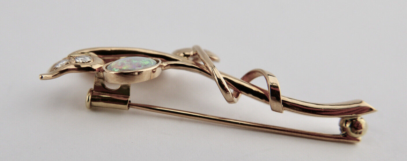 Florale 585 14K Gelbgold Brosche mit Opal und 0,66 Ct Brillanten Ø 50 mm Blume - Antikhandel-Stuttgart