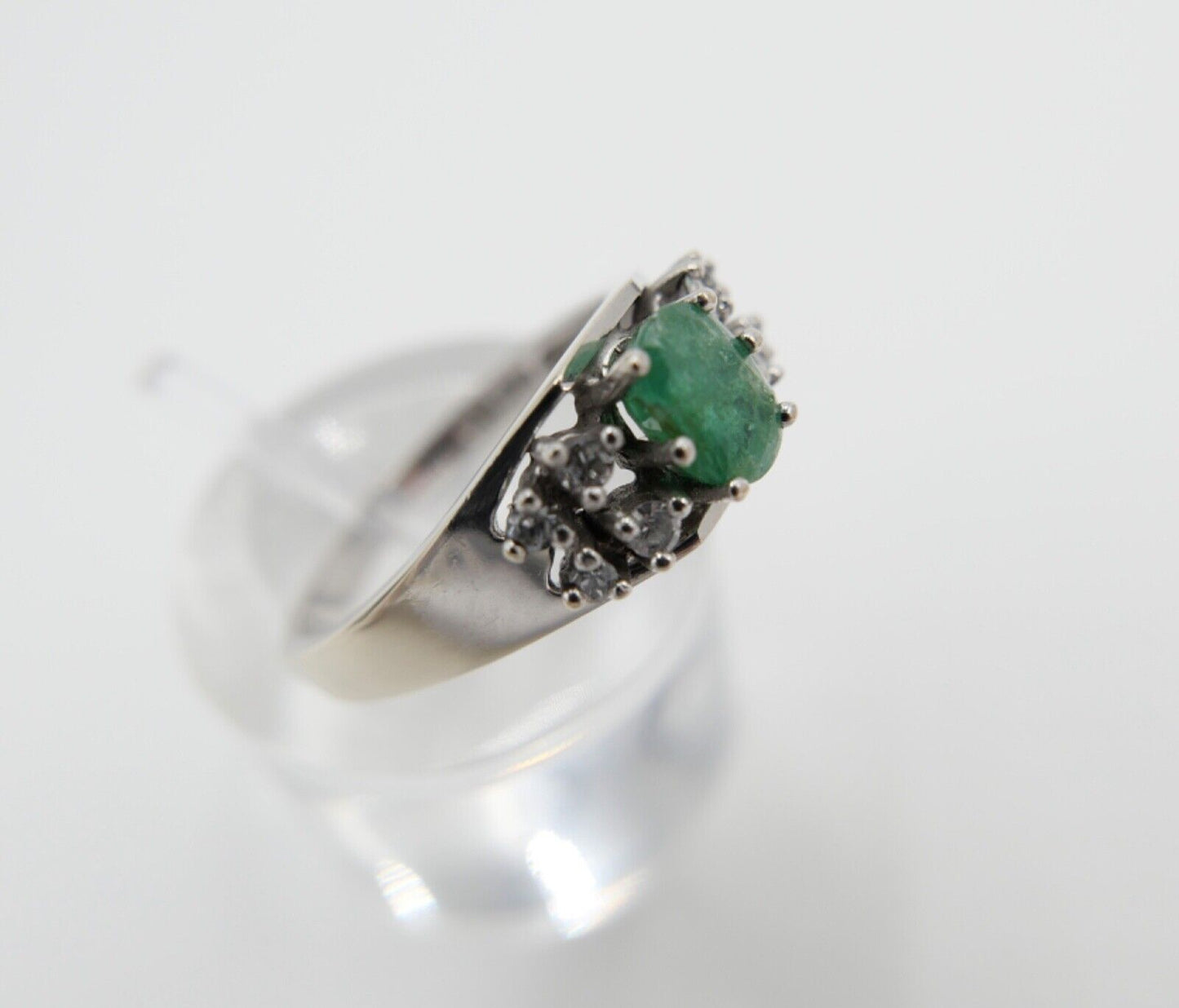 Weißgold Damen Ring mit Diamant / Brillant & Smaragd 585 14K Gr. 55 1,03 Ct - Antikhandel-Stuttgart