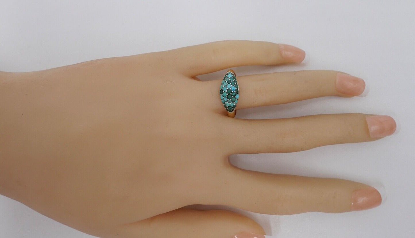 Damenring Goldring 750 18K Gr. 57 aus 1980er Jahren mit Türkisen - Antikhandel-Stuttgart