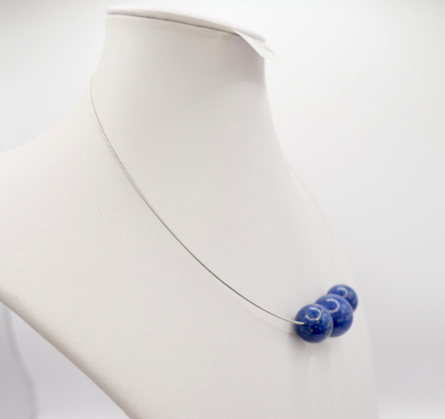 1990er Jahre Silber Draht Collier mit LAPIS LAPISLAZULI Anhänger 44cm - Antikhandel-Stuttgart