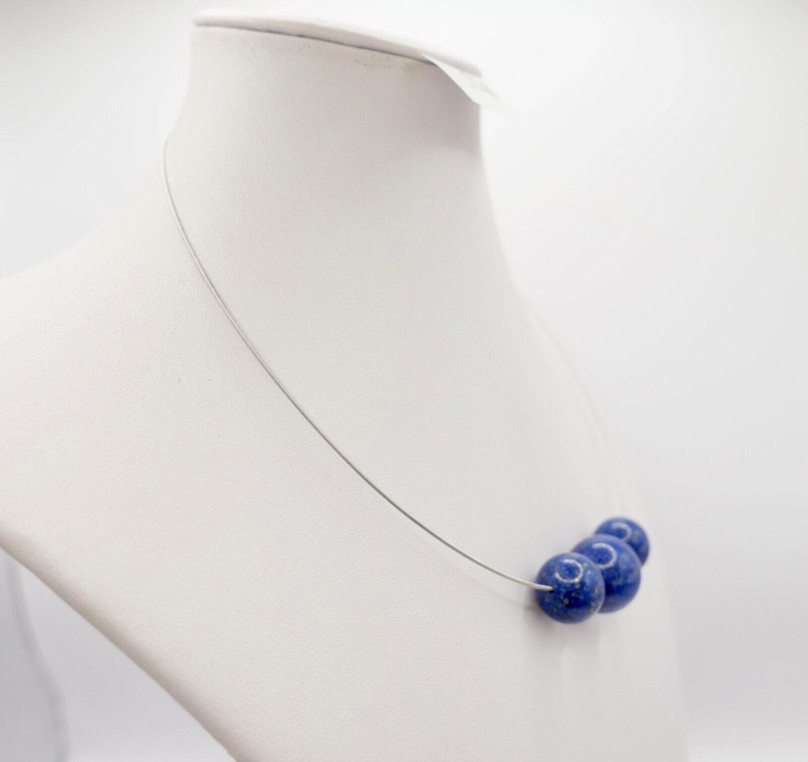 1990er Jahre Silber Draht Collier mit LAPIS LAPISLAZULI Anhänger 44cm - Antikhandel-Stuttgart