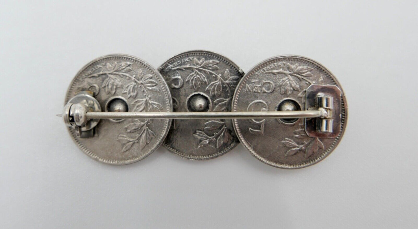Brosche 5 Centimes CEN Belgien Belgium 1914 mit Pink & Grün Glas Einsatz - Antikhandel-Stuttgart
