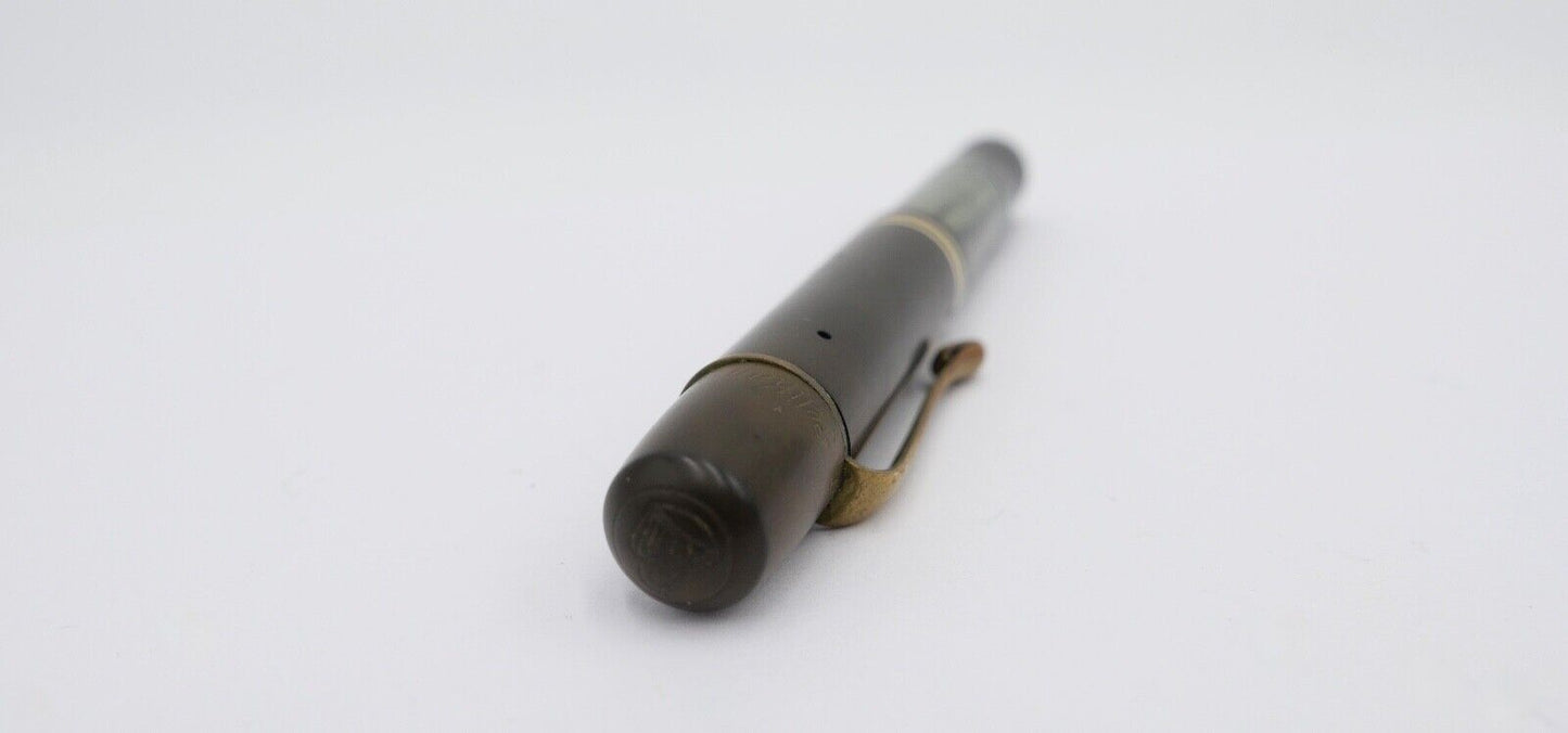 30er PELIKAN 100 Kolbenfüller Füller 585 14Ct Gold Feder grün schwarz gestreift - Antikhandel-Stuttgart