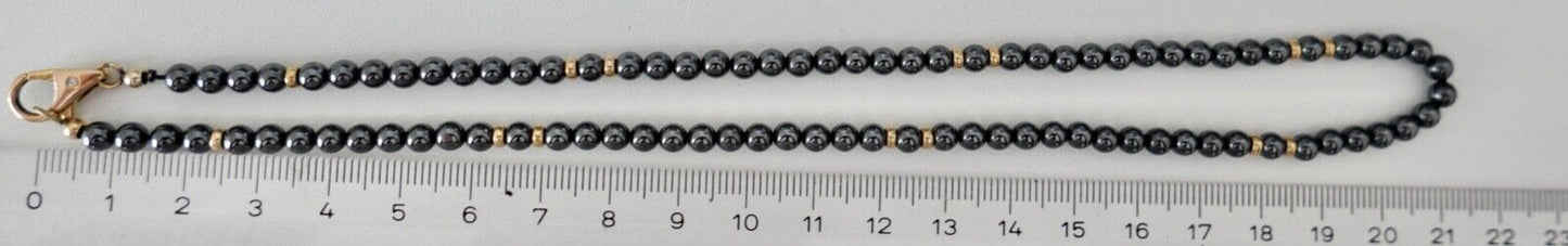 Kette Collier Brillant Blutstein Hämatit 42,5 cm Gold 585 Kugel Perlen Ø 4,3 mm - Antikhandel-Stuttgart