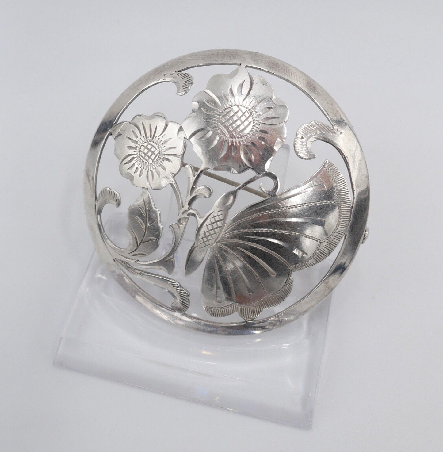 20er J. große floral Brosche KF Friedrich Knödler Schw. Gmünd 835 Silber Ø54 mm - Antikhandel-Stuttgart